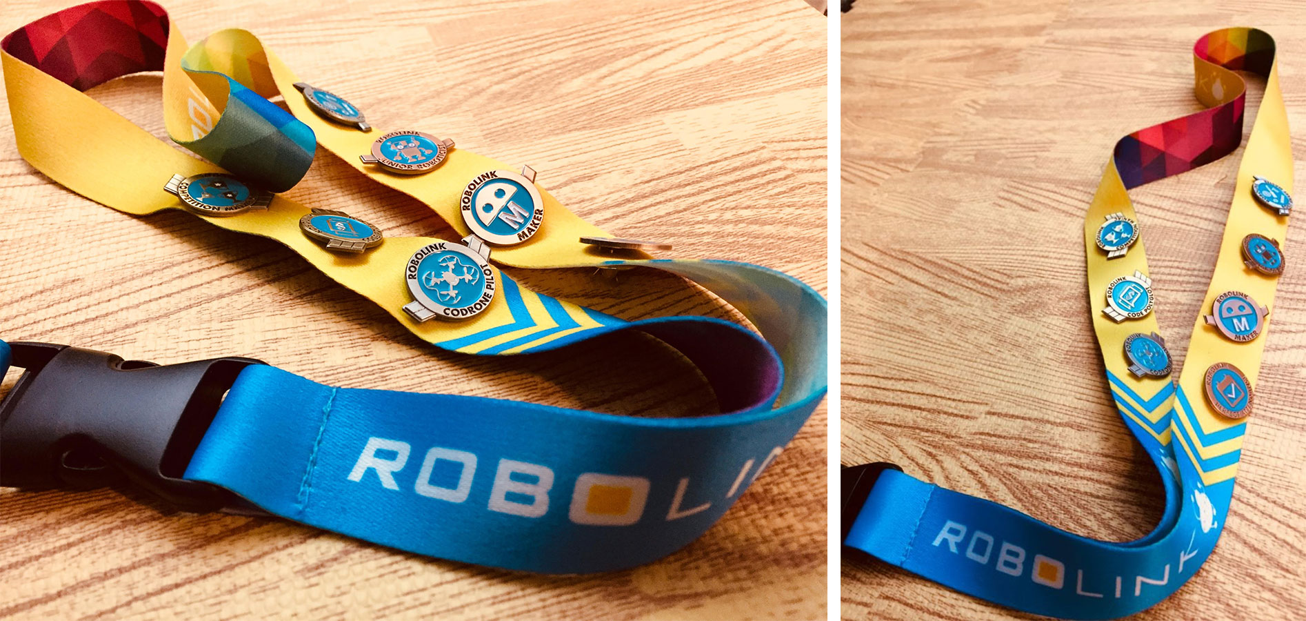 Badges on a lanyard